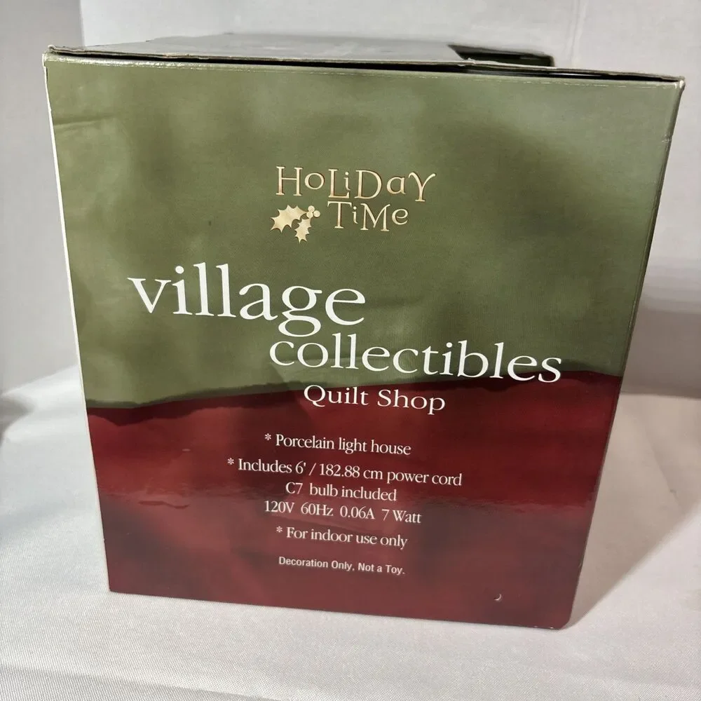Vtg Holiday Time Village Collectibles Jane's Quilt Shop Lighted Porcelain House